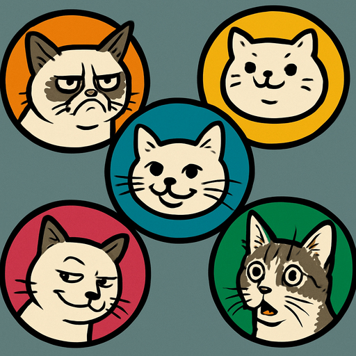 5 figuras redondas de memes de gatos