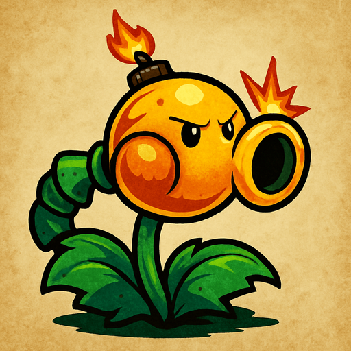 explosivepeashooter de plantas vs zombie fusion.
In-Game asset.  2d.  High contrast