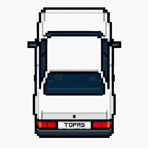 Draw 2d pixel car Tofash top view white..
In-Game asset.  2d.  High contrast.  No shadows