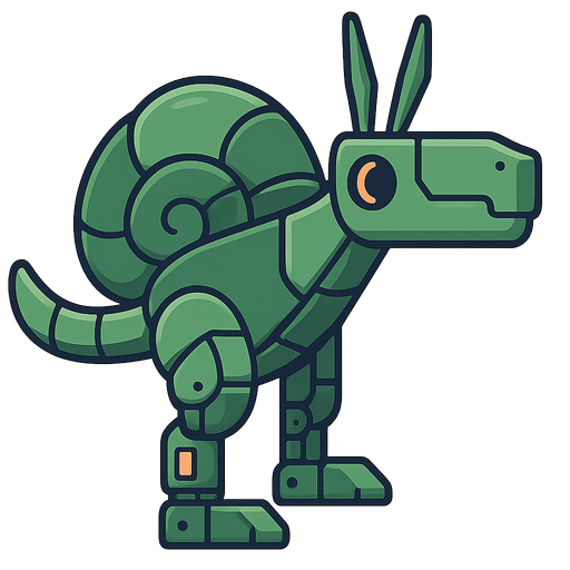 robotic green snail dinosaur. No background. Transparent background. Blank background. No shadows. 2d. In-Game asset. flat