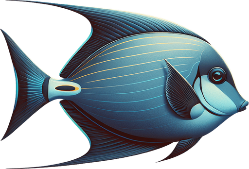 A realistic surgeonfish swiming to the right.
Single Game Texture. In-Game asset. 2d. Blank background. High contrast. No shadows.