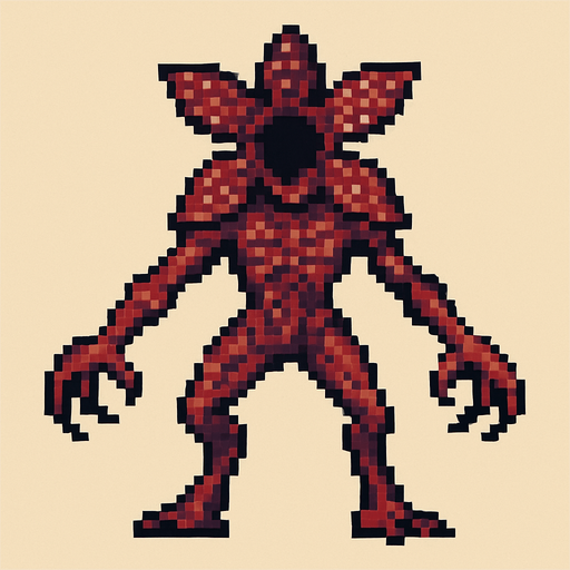A Stranger Things demogorgon in pixel art.
In-Game asset.  2d.  High contrast.  No shadows