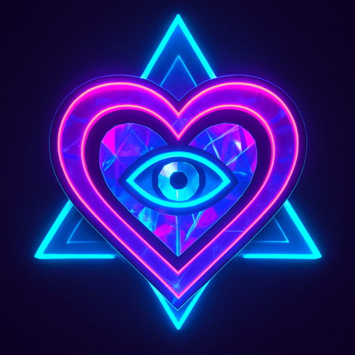 Neon cyberpunk mobile game button magic gemstone crystal sigil eyeball heart triangle topdown flat 3d 2d hologram futuristic glowing occult chic