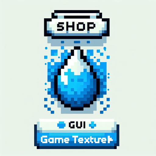 Water themed gui icon that has the text "Shop" on it. 8-bit art style..
Single Game Texture. In-Game asset. 2d. Blank background. High contrast. No shadows.