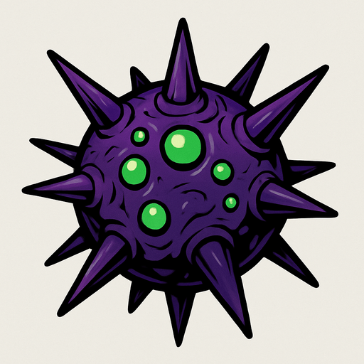 An alien space mine that has spikes.
In-Game asset.  2d.  High contrast.  No shadows