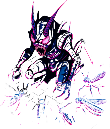 Neon cyberpunk horror anime top down isometric Lokix Nymble robot locusts swarming