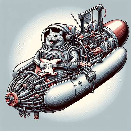 Mechanical hot dog spacecraft piloted by a cheeky, morbidly obese astronaut cat playing a fender stratocaster.
Single Game Texture. In-Game asset. 2d. Blank background. High contrast. No shadows.