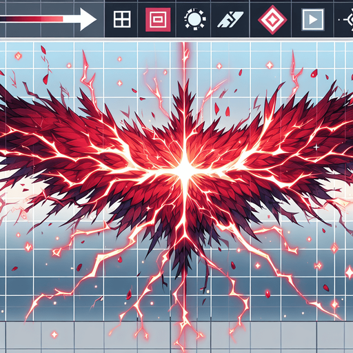 horizontal branch of red light thunder anime style.
Single Game Texture.  In-Game asset.  2d.  Blank background.  High contrast.  No shadows