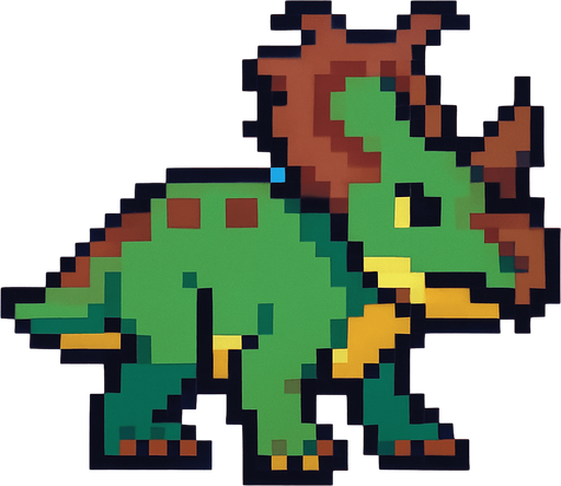 Make it 8 bit style dinosaur Achelousaurus cartoon character.
In-Game asset.  High contrast.  No shadows