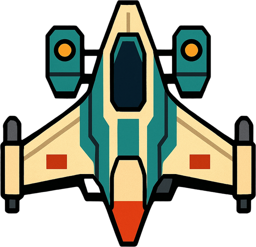 a 2D small space warship.
In-Game asset.  2d.  High contrast.  No shadows