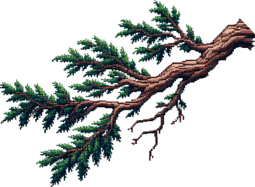 pixelart. A redwood tree branch ..
Single Game Texture. In-Game asset. 2d. Blank background. High contrast. No shadows.