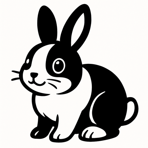 tatli bir siyah beyaz tavşan.
In-Game asset.  2d.  High contrast.  No shadows