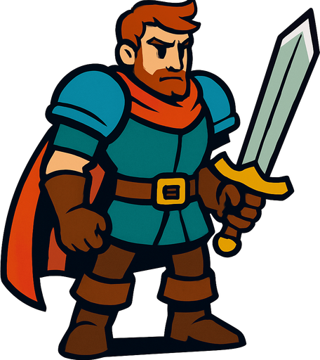 hero swordsman.
In-Game asset.  2d.  High contrast.  No shadows