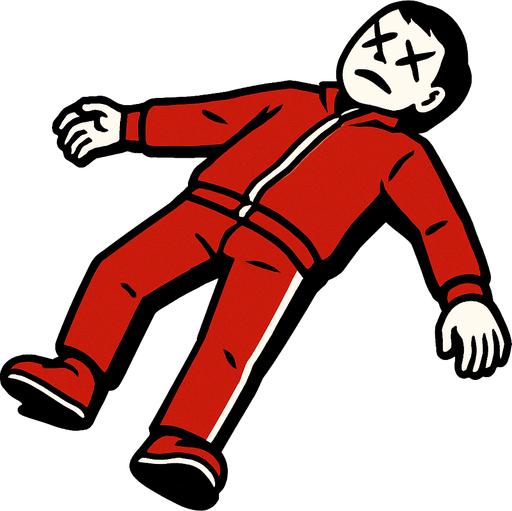 A Human Wearing Shirt And Pants Looking like the squid game clothes and dead
In-Game asset.  2d.  High contrast.  No shadows