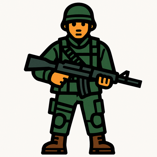 soldier character.
In-Game asset.  2d.  High contrast.  No shadows