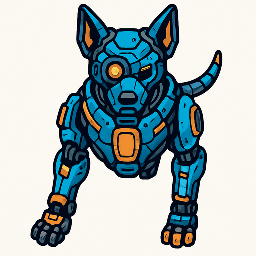 Perro ciborg visto desde arriba.
In-Game asset.  2d.  High contrast.  No shadows