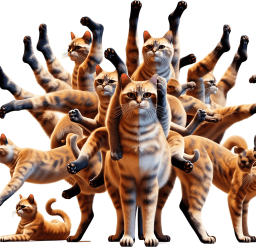 2 ayağı üzerinde duran kedinin farklı halleri (animasyon-gerçek karışımı bir tema).
(çok fazla resim)