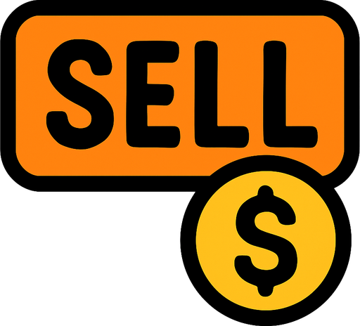 Sell icon with a money symbol.
In-Game asset.  2d.  High contrast.  No shadows