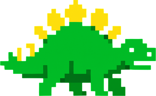 Make it 8 bit style dinosaur stegosaurus  cartoon character.
In-Game asset.  High contrast.  No shadows
