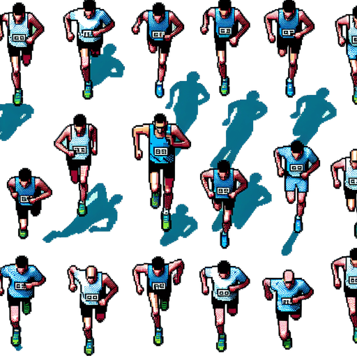sprite sheet for a marathon runner seen directly from above in a running and jumping state. gta 2 perspective. ensure the runner is seen straight from above as in the gta 2 game. pixelated. 8 bit.
Single Game Texture. In-Game asset. 2d. Blank background. High contrast. No shadows.