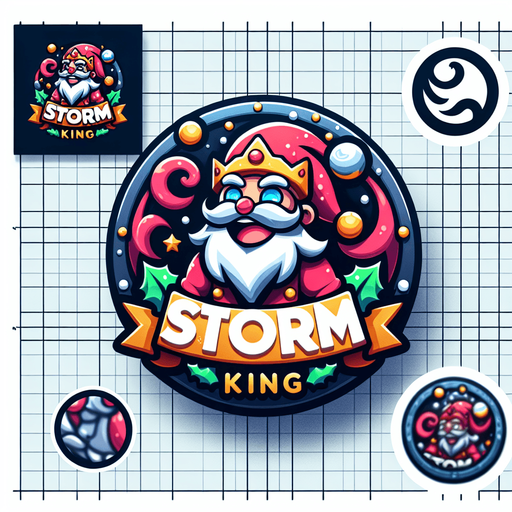 Icon for a santa as a storm king on a circle, with the text „Storm King“ at top, cartoon, christmas style Single Game Texture. In-Game asset. 2d. Blank background. High contrast. No shadows.