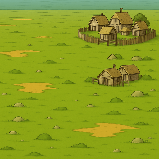 sağ üst köşeye çevresinde eski tahta çitler olan çok küçük bir köy ekle