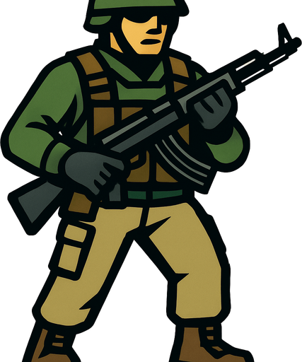 Soilder.
In-Game asset.  2d.  High contrast.  No shadows