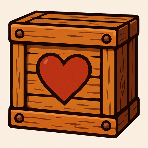 A wooden box with a heart symbol on it.
In-Game asset.  High contrast.  No shadows