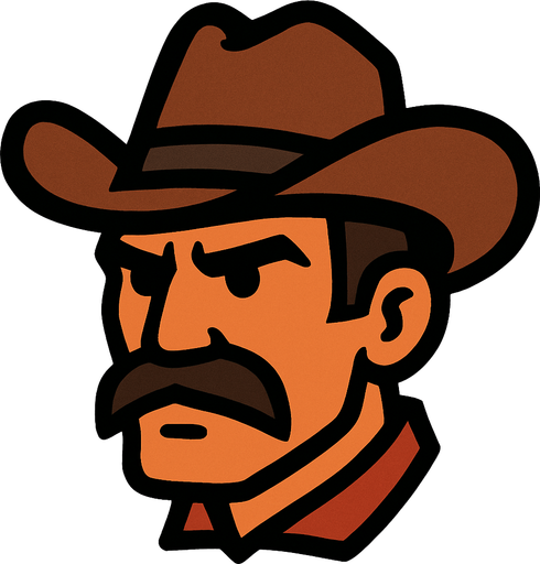 2d cowboy character head.
In-Game asset.  2d.  High contrast.  No shadows