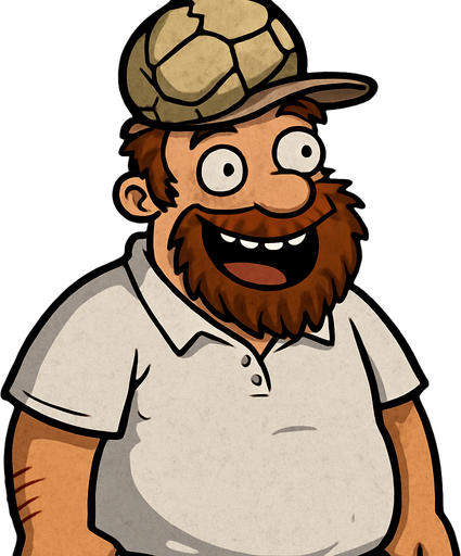 Crazy Dave del juego plantas vs zombies con cara alegre y con una pelota desinflada en la cabeza.
In-Game asset.  2d.  High contrast