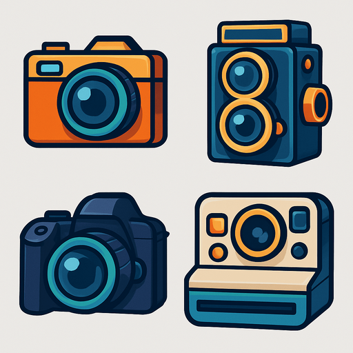 Pack of different cameras.
In-Game asset.  High contrast.  No shadows. 3D