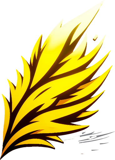 A sharp, angular gust of wind symbol in bright yellow, or a stylized yellow feather..
Single Game Texture.  In-Game asset.  2d.  Blank background.  High contrast.  No shadows