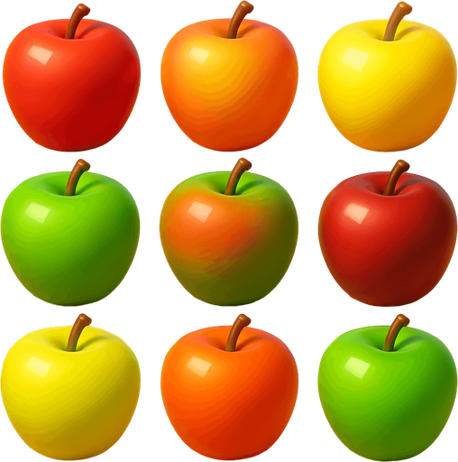 Pack of different Apples, 3D Apples, without black lines around it!
In-Game asset.  High contrast.  No shadows. 3D