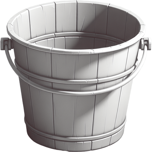 Bucket.
Single Game Texture.  In-Game asset.  Blank background.  High contrast.  No shadows