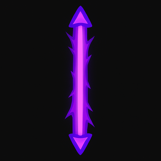Bala de un rayo láser morado en vertical.
In-Game asset.  2d.  High contrast.  No shadows
