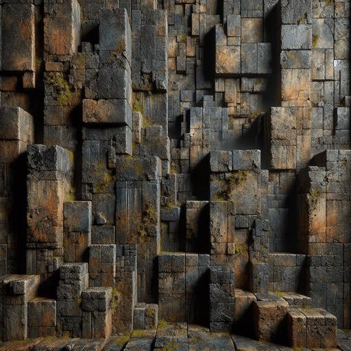 Les murs du labyrinthe sont massifs, faits de pierre vieillie et recouverts de lichens et de mousses qui ajoutent une touche d'humidité et d'abandon. Leur texture est rugueuse, avec des fissures profondes qui laissent deviner l’âge et l’histoire de ce lieu oublié.

    Couleur : La couleur des murs varie, mais elle est dominée par des tons sombres : gris foncé, marron, et parfois des touches d'ocre là où l'humidité a pris ses marques. Ils semblent presque absorbers la lumière de la torche du personnage, rendant l'atmosphère encore plus oppressante. De temps à autre, des éclats métalliques ou des traces de rouille peuvent se deviner sur les bords, suggérant des artefacts oubliés du passé.

    Forme et structure : Les murs ne sont pas droits. Ils sont souvent irréguliers, déformés, avec des angles aigus ou des corners inattendus qui surprennent le joueur et compliquent son déplacement. Certains murs peuvent même être en partie effondrés, créant des passages secrets ou des obstacles qu'i.
Single Game Texture.  In-Game asset.  2d.  Blank background.  High contrast.  No shadows