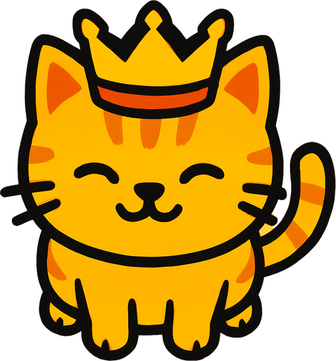 top view of yellow cat wearing crown.
In-Game asset.  2d.  High contrast.  No shadows