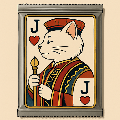 Change the graphic on the picture to be this cat, but like he’s a Jack on a playing card. Seen from the side in the same position as it would look in a regular deck of cards.