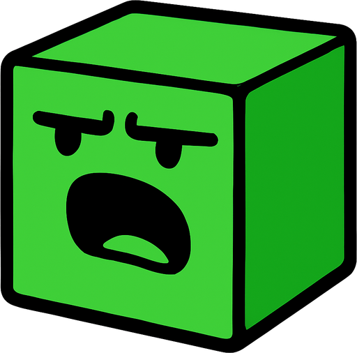 The cube of this game should be a type that says everything and does not like it, it should have no hands or feet, its color should be green and it should be 3D..
In-Game asset.  2d.  High contrast.  No shadows