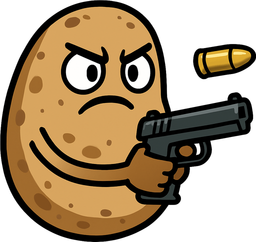 let the potato hold a gun and use png of an animated bullet.
In-Game asset.  2d.  High contrast.  No shadows