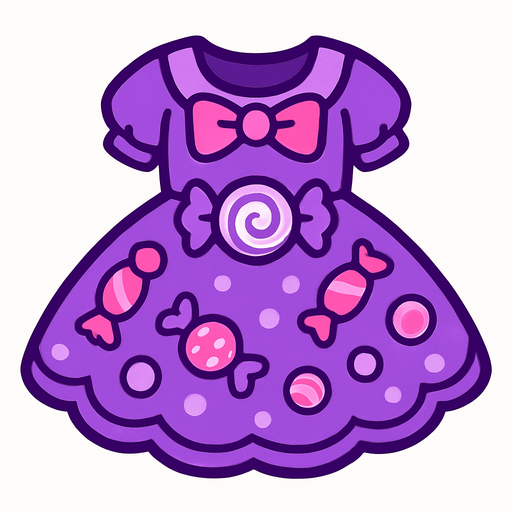 cute purple candy design dress top view..
In-Game asset.  2d.  High contrast.  No shadows