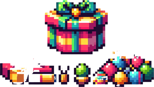Christmas gift. Single Game Texture. In-Game asset. 2d. Blank background. High contrast. No shadows. pixelated. 8 bit