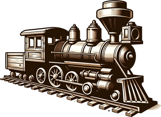 2d western toy train side view.
Single Game Texture. In-Game asset. 2d. Blank background. High contrast. No shadows.