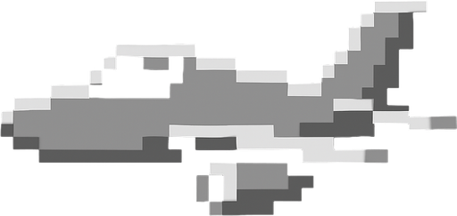 Avión de color gris sin ruedas 8 bit.
In-Game asset.  2d.  High contrast.  No shadows