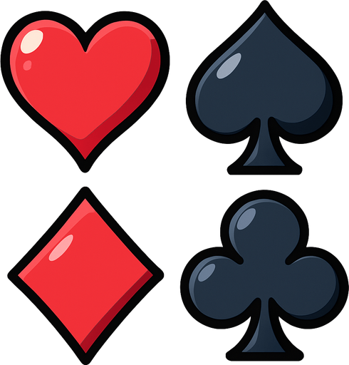 The four card suits arranged in 2x2 grid layout, no lines. Anime style.
In-Game asset.  2d.  High contrast.  No shadows