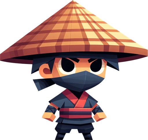 2d animated character Young ninja chinese qith triangular hat game.
Single Game Texture.  High contrast.  No shadows