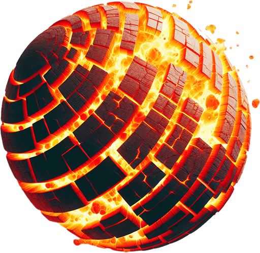 top view of a circle of hot magma sliced into many pieces, flat image...
2d, white background, shadowless.