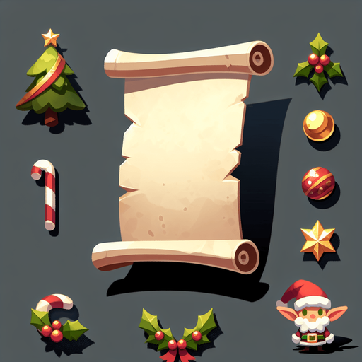a simple elf christmas blank paper..
Single Game Texture. In-Game asset. 2d. Blank background. High contrast. No shadows.