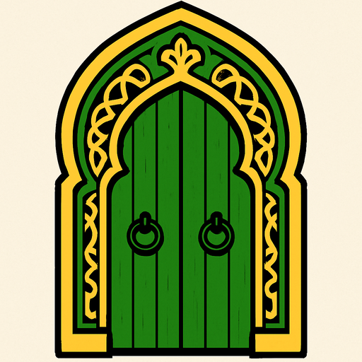 Green wood arabic door.
In-Game asset.  2d.  High contrast.  No shadows