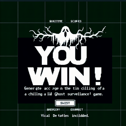 Ghost camera game win screen. YOU WIN! Horror game asset
Single Game Texture. In-Game asset. 2d. Blank background. High contrast. No shadows.